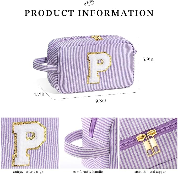 YOOLIFE Gifts for Women Teen Girls Kids - Initial Makeup Bag Cosmetic Case Toiletry Pouch, Birthday Gifts for Women Friends Sister Teacher, Purple F