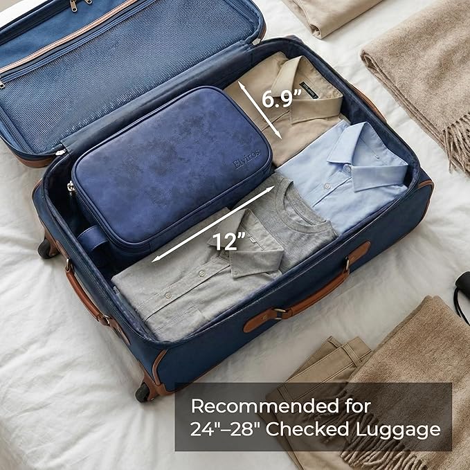 Elviros Toiletry Bag for Men, Large Travel Shaving Dopp Kit Water-resistant Bathroom Toiletries Organizer PU Leather Cosmetic Bags