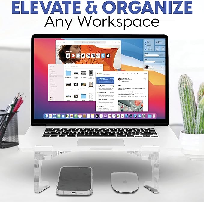 Mammoth DuraClear Acrylic Laptop Stand - Ergonomic 6" Riser, Ventilated Design, Fits up to 21" Laptops - Clear Acrylic Computer Stand Accessory for Workstations