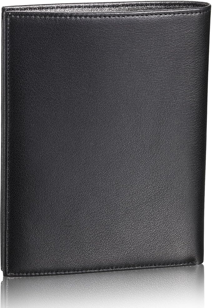 HISCOW Leather Passport Holder for Travel, Bifold Wallet, Black | Full grain cowhide, RFID blocking, 7 card slots, cash compartment, frosted ID window, travel essentials, premium gift box