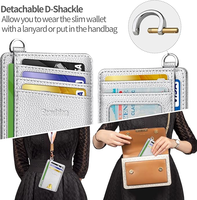 EcoVision Slim Minimalist Front Pocket Wallet, RFID Blocking Credit Card Holder Wallet with Detachable D-Shackle for Men Women
