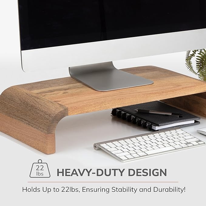 Anji Mountain Wood Monitor Stand Riser Desk Desktop Organizer Table for Home, Office Workspace, Laptop Riser, Ergonomic Design Stand for Gaming Setup, Mango
