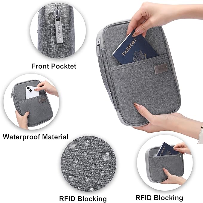 Family Passport Wallet Holder,Waterproof Multi functional Travel Document Organizer for Men Women Travel Wallet