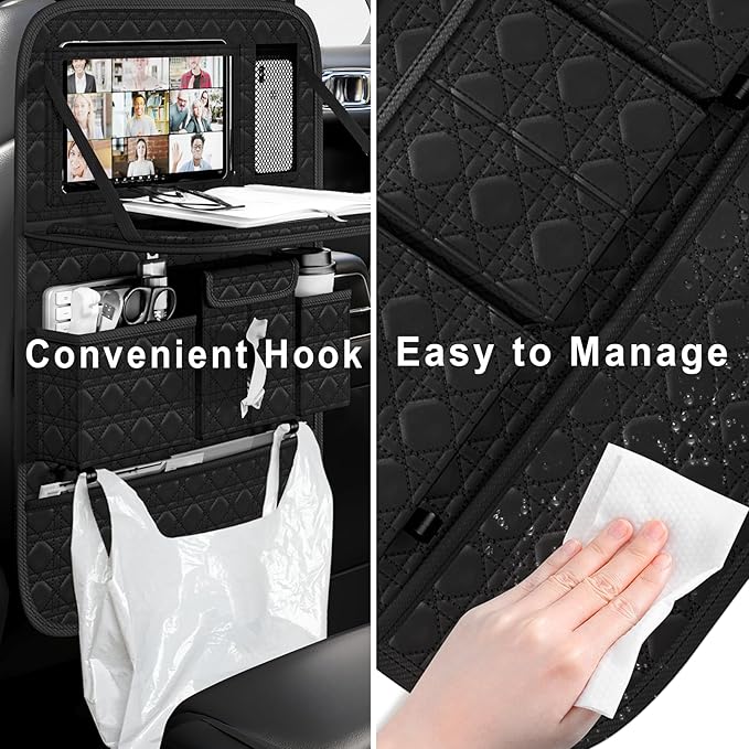 GMQ Backseat Car Organizer, Car Back Seat Organizers with Tray,Multifunctional Car Seat Back Organizer with Foldable Tablet Holder (Black, 2 PCS)