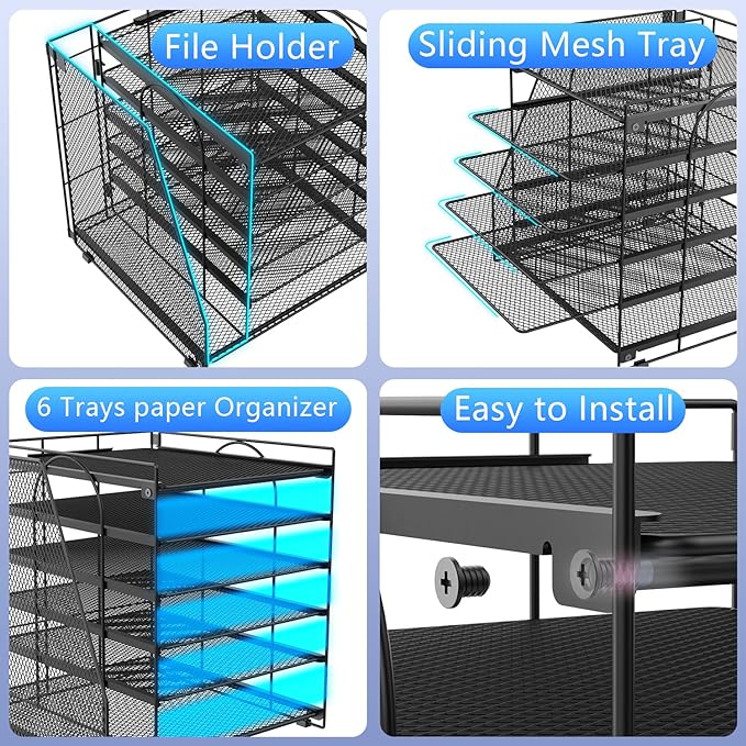 gianotter 6-Tier Paper Organizer With Magazine Holder, Desk Organizers and Accessories, Desk Accessories & Workspace Organizers, File Organizer for Office Supplies Storag (Black, 6-Tier)