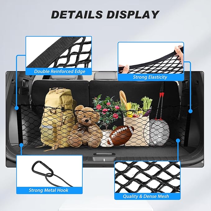 Karltys Envelope Style Cargo Net for Hyundai Tucson 2026 2025 2024 2023 2022 Accessories, Adjustable Elastic Rear Trunk Cargo Net, Heavy Duty Nylon Mesh Storage Netting Organizer