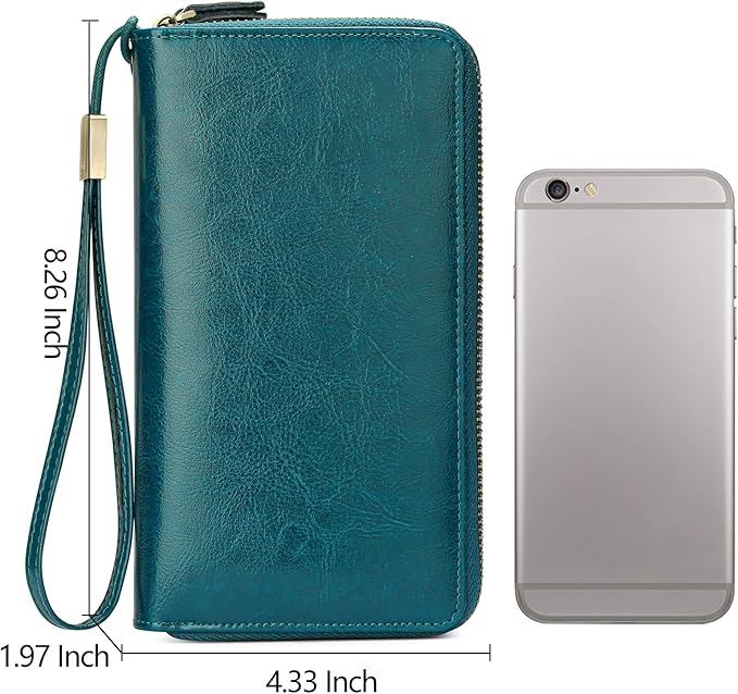 SENDEFN Leather Women Wallet RFID Blocking Zipper Around Phone Holder Clutch Wristlet Large Capacity