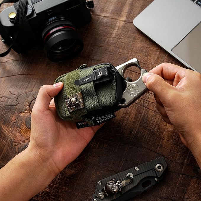 Tactical Geek Storage A6 Mini Size EDC Utility Pouch, Mini Coin Purse with Custom Carabiner, EDC Mini Size Pocket Organizer, Wireless Headset Pack, Key Waist Case for Daily Carry-Green