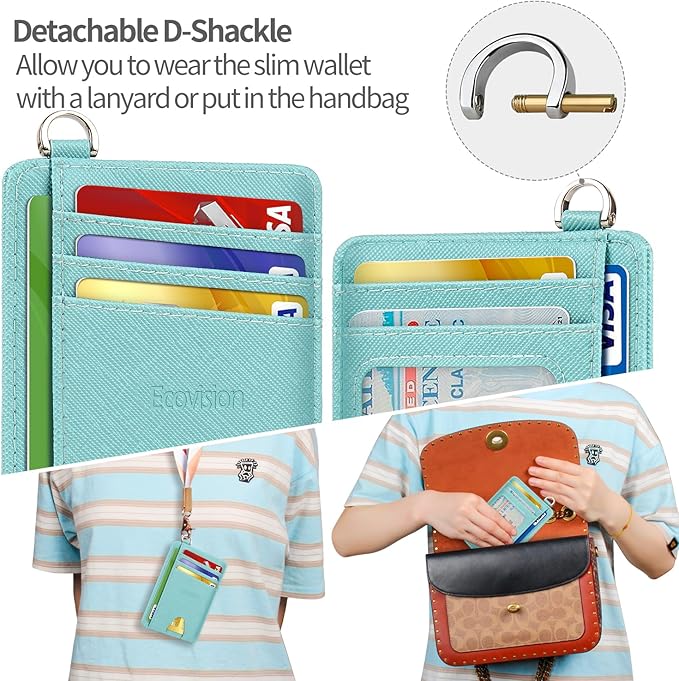 EcoVision Slim Minimalist Front Pocket Wallet, RFID Blocking Credit Card Holder Wallet with Detachable D-Shackle for Men Women