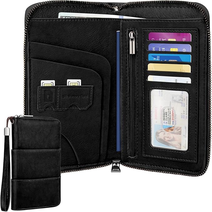 Family Passport Holder Wallet with Zipper, RFID Blocking Travel Document Organizer, PU Leather Passport Wallet for Women Men, Passport Cover Travel Wallet for Boarding Pass, ID, Money, Ticket