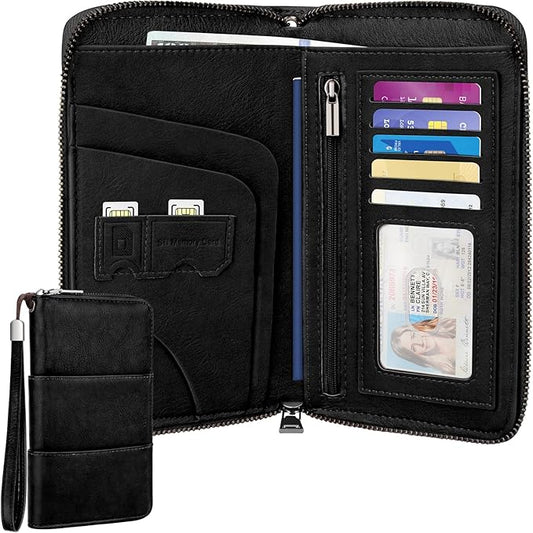 Family Passport Holder Wallet with Zipper, RFID Blocking Travel Document Organizer, PU Leather Passport Wallet for Women Men, Passport Cover Travel Wallet for Boarding Pass, ID, Money, Ticket