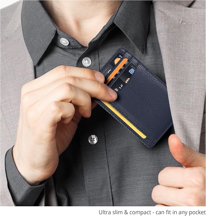 Oak Leathers Leather Slim Minimalist Wallet for Men & Women RFID Front Pocket Leather Card Holder Wallets (Nappa Navy)
