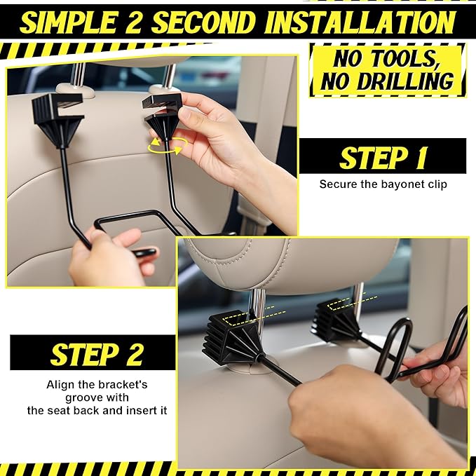 2 Pack Dual Hook Hard Hat Holder for Truck, Heavy-Duty Metal Hard Hat Buddy, Adjustable HardHats Hanger for Vehicle Headrest Essential Accessories