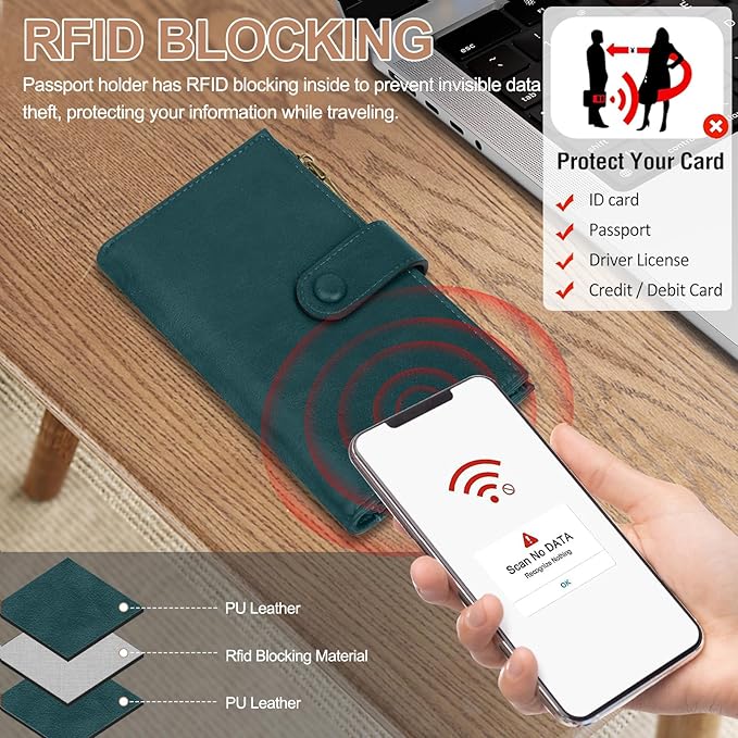BKNOOU Passport Holder for Women and Man, Compact Travel Passport Wallet Rfid Blocking Passport Holder Leather Travel Wallet Trifold Clutch Wallet, Passport Cover Holds Cards, Tickets, Cash and Pen