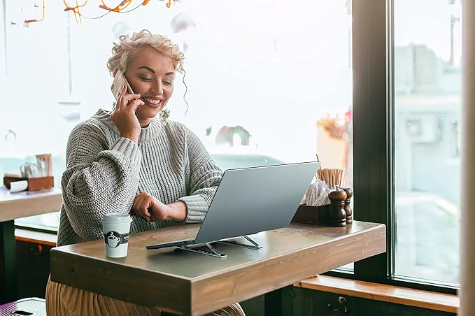 Durable Laptop Stand for Laptops & Tablets - Foldable & Height Adjustable - Includes Travel Bag - Silver Aluminum Laptop Mount, for Laptops and Tablets up to 15"