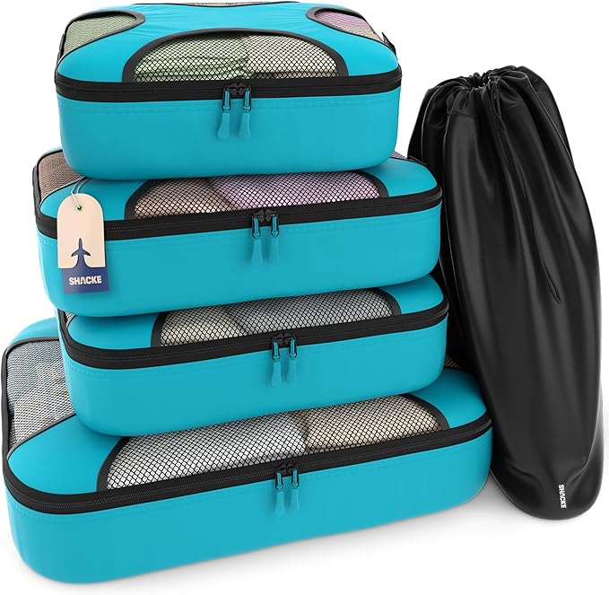 Shacke Packing Cubes for Travel 5 Set - Premium Luggage Organizer Bags - Versatile Travel Organizer for Women and Men - Optimized Packing Bags - Travel Essentials (Aqua Teal)