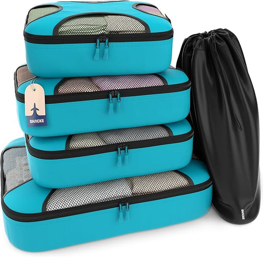 Shacke Packing Cubes for Travel 5 Set - Premium Luggage Organizer Bags - Versatile Travel Organizer for Women and Men - Optimized Packing Bags - Travel Essentials (Aqua Teal)