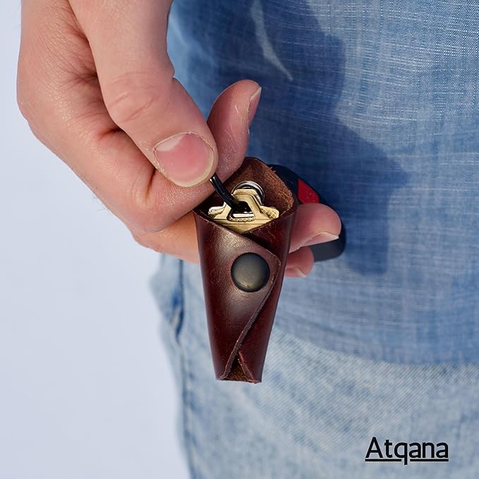 Leather Key Wrap Cover (Premium Leather) - Key Organizer | Motorcycle Keychain Wrap (Extra Dark Brown)