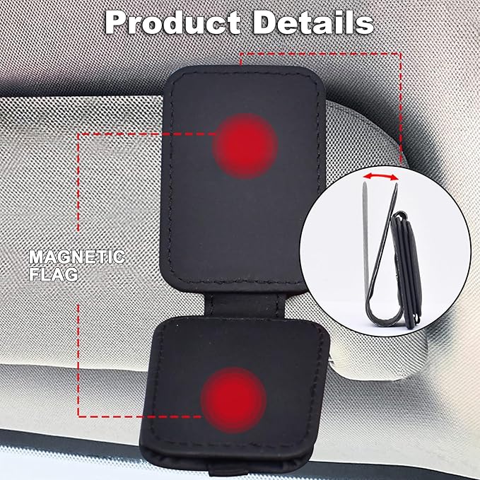 2 Pack Leather Car Visor Sunglass Holder, Magnetic Leather Glasses Eyeglass Hanger Clip for Car, Sunglass Clip Glasses Holder for Car Visor
