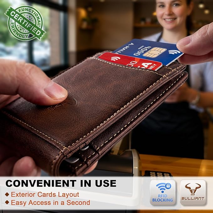 BULLIANT Men Wallet,Magnetic Slim Wallet 10 cards Build-in Bill Folder ID Windows RFID Blocking