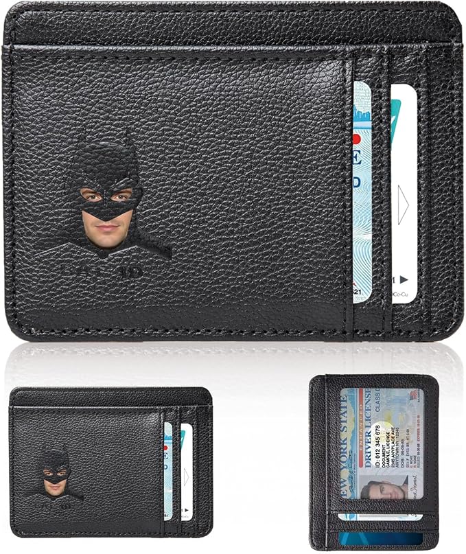 Leather Bat Wallet for Men and Women Personalized Wallet,Design with Cut-out Face,Slim Pocket Bat ID Wallet for Quick Access,Multiple Card Slots and Cash Compartments, the Best Gift for Holiday