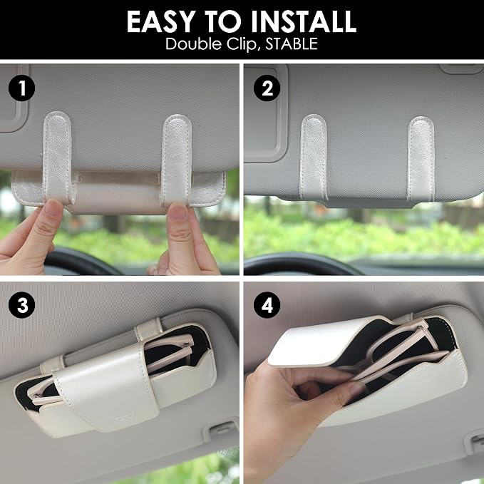Sunglass Holder for Car Visor, Car Sunglasses Holder Leather, Eyeglasses Holder Glasses Storage Case Visor Accessories