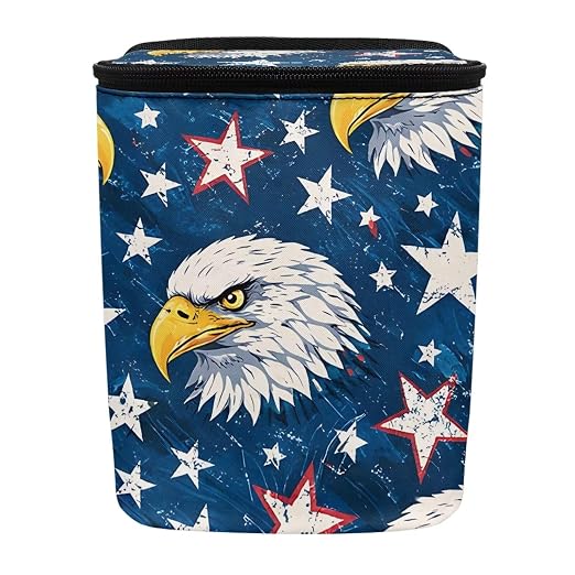 Talayituse Eagle American Flag Print Car Trash Bin, Large Size Auto Trash Can Adjustable Portable Garbage Can with Lid, Vehicle Hanging Bag for Headrest Front Back Seat 4th of July Decor