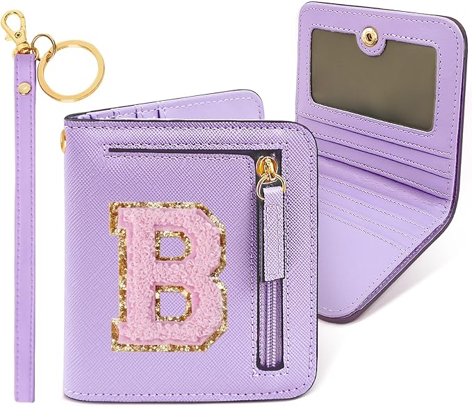 COSHAYSOO Trendy Christmas Birthday Party Favor Gifts Initial Wallets for Teen-Girls Women Dance Recital Performance Cheer Cheerleader Team Gifts Chenille Letter B Purple
