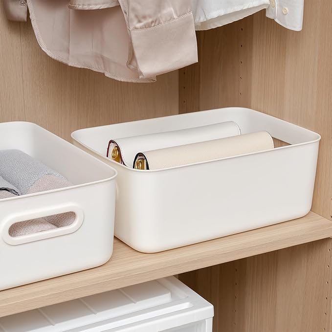 Citylife 4 PCS Storage Bins with Bamboo Lids Plastic Storage Containers for Organizing Stackable Storage Box with Handle, 15 x 10.6 x 5.8 inch