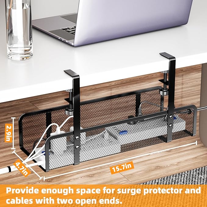 Under Desk Cable Management Tray, Wire Management Desk Cable Organizer Cable Management Box, Cord Organizer Storage for Office