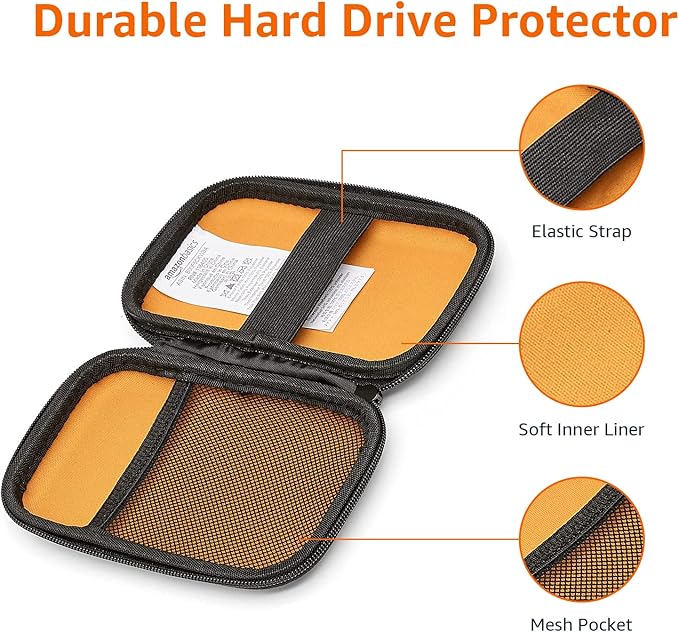 Amazon Basics Small Hard Shell Portable External Hard Drive Carrying Case with Mesh Pocket for My Passport Essential, Black