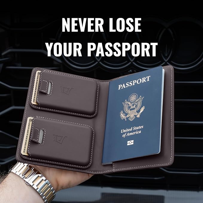 Kings Loot Passport Holder Wallet – RFID Blocking Leather Travel Wallet with Built-in Airtag Holder – Holds 1-6 Cards & Passport – Easy Pull Tab – Slim & Stylish Wallets (Slate)