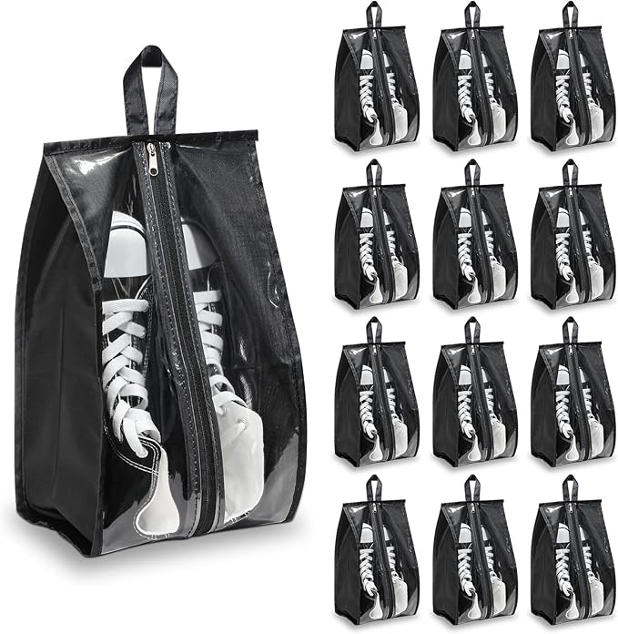 12 Pieces Shoe Bags for Travel Large Shoe Organizer for Men Women Waterproof Portable Shoe Bags with Sturdy Zipper for Travel Home Luggage Handbag, Black, 7.9 x 15.7 Inch