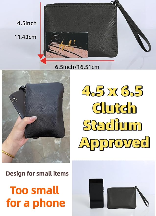 2 Pack Small Zipper Pouch Mini Makeup Bag for Purse Lipstick Cosmetic Travel Make Up Organizer for Women Essentials, Car Change Coin Holder 4.5 x 6.5 Clutch Stadium Approved Wristlet, Black