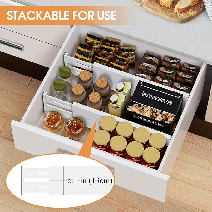 Bamboo Drawer Dividers,17-22" Adjustable Kitchen Drawer Organizer for Clothes,6 Pack Expandable Drawer Organization Separators for Bedroom,Bathroom,Dresser and Office,White