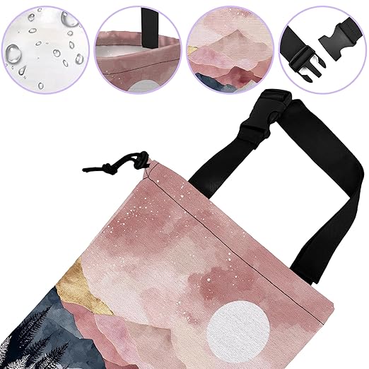 Car Trash Bag Forest Mountain Moon Landscape Car Trash Bin Leakproof Waterproof Car Trash Can for Back Seat, Foldable Car Garbage Bag with Adjustable Straps and Drawstring for Car Accessories