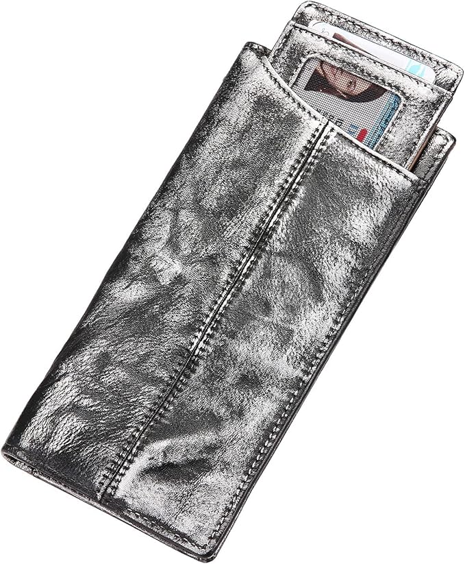 Le'aokuu Mens Leather Zipper Pocket Id Business Card Case Holder Organizer Wallet Phone Case Designer Bifold Checkbook Purse
