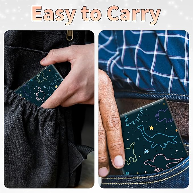 Slim Credit Card Holder, Fun Dinosaurs RFID Blocking Metal Wallet for Men & Women, Aluminum Minimalist Hard Case Pocket-Sized Business Cards Organizer (Fits Up to 10 Cards)