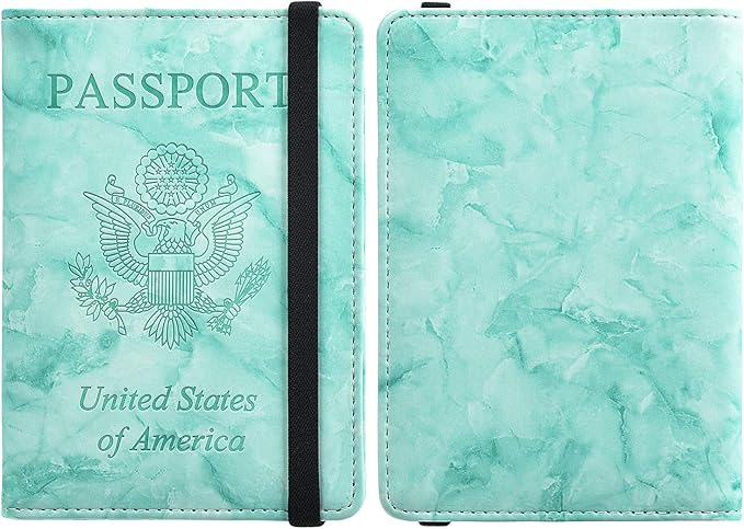 HerriaT Marble Leather Passport Holder Cover Case RFID Blocking Travel Wallets Card Case for Women Men(Green)