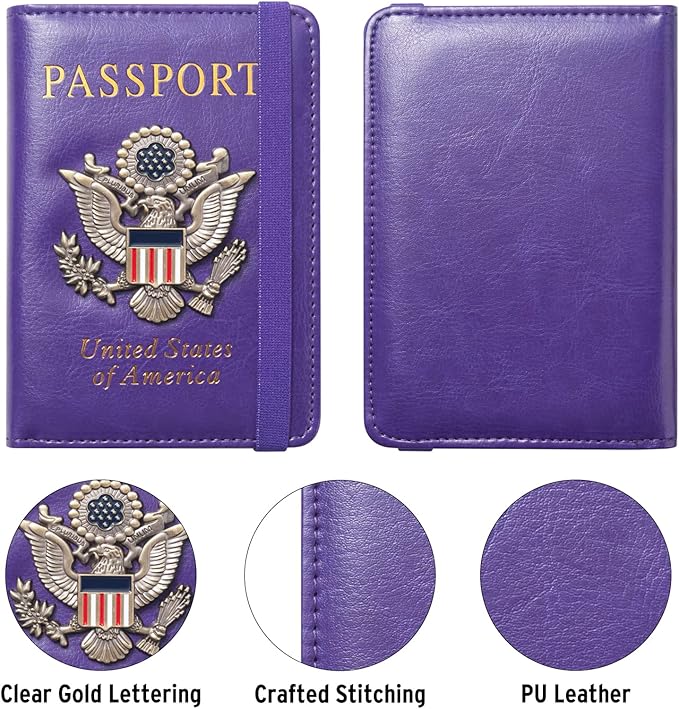 Premium Passport Holder for Travel, RFID Blocking Passport Cover Slim, Durable & Travel-Friendly, Passport Wallet Keep Your Documents Safe & Organized (Purple)