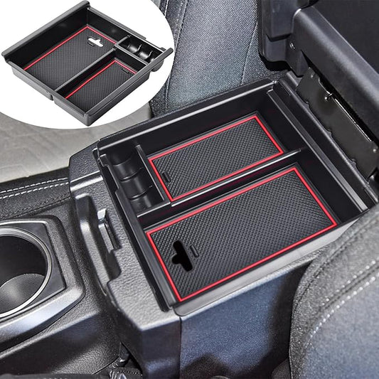 TACOBRO Center Console Organizer Compatible with Toyota Tacoma Accessories 2016 2017 2018 2019 2020 2021 2022 2023, Interior Armrest Insert Tray Underseat Storage Box, Red Trim