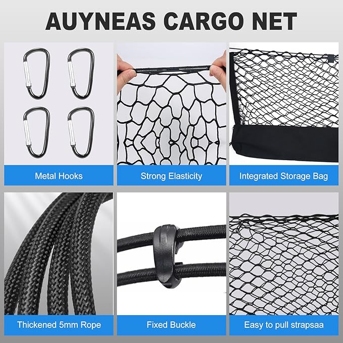 for Toyota Tacoma Envelope Style Truck Bed Cargo Net - Fits 2013-2024 2025 2026 Tacoma Accessories Cargo Net for Pickup Truck Bed - Heavy Duty Carabiners