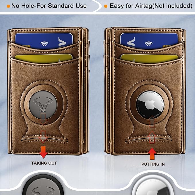 BULLIANT Men Airtag Wallet,Slim Wallet Money Clip Card Holder Magnetic Closure 12 Cards in Front Pocket RFID Blocking