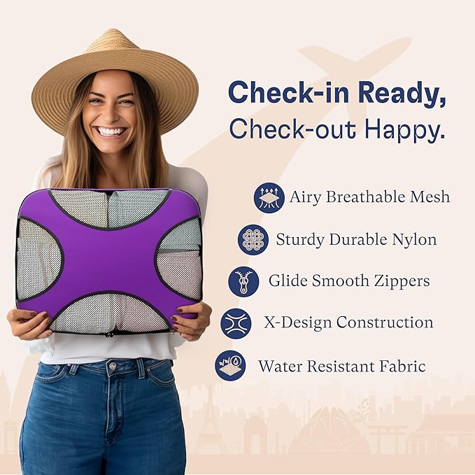 Shacke Packing Cubes for Travel 5 Set - Premium Luggage Organizer Bags - Versatile Travel Organizer for Women and Men - Optimized Packing Bags - Travel Essentials (Orchid Purple)