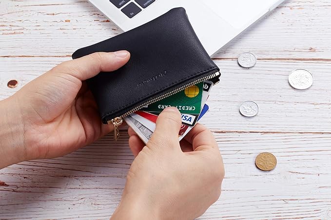 Chelmon Vegan Leather Coin Purse Pouch Change Purse With Zipper For Men Women