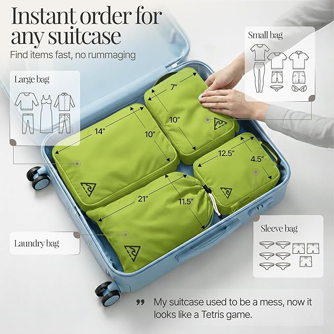 8-Piece Luxury Compression Packing Cubes & Bags for Travel – Maximize Space in Luggage with HybridMax Double-Capacity Design, 50 Luggage Tags, Deluxe Set, Lifetime Satisfaction Suitcase Organizer Bags