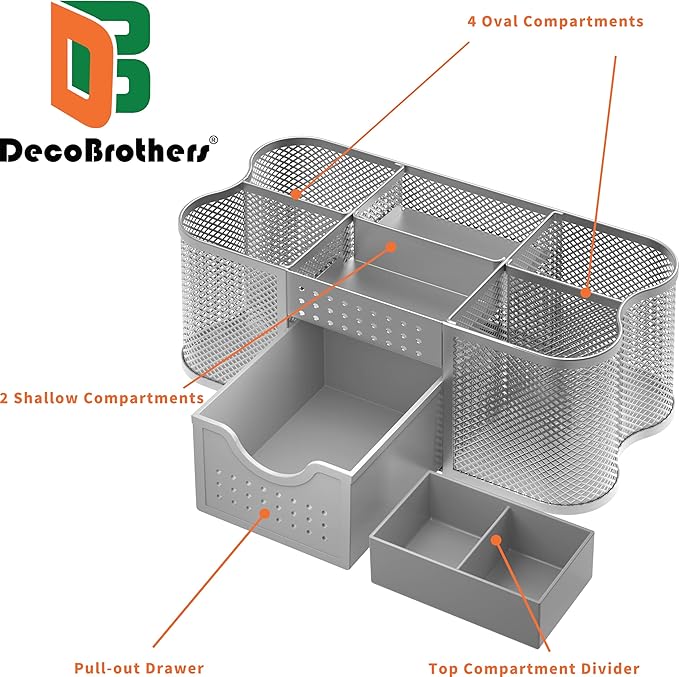 Deco Brothers Desk Organizers Pen Holder Office Caddy Storage, Silver
