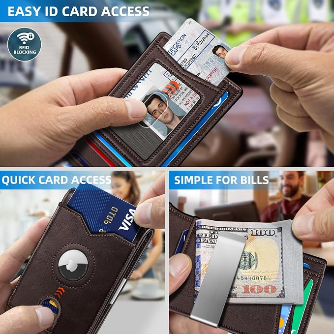 miyozi Airtag Wallet for Men,with Money Clip 11 Cards Slim Front Pocket Leather RFID Blocking Wallet with Gift Box
