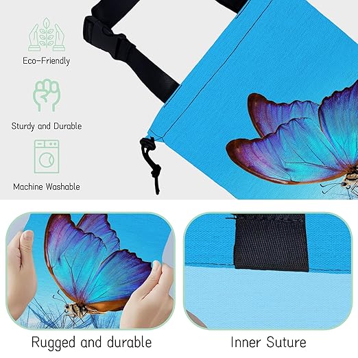 Blue Butterfly Car Garbage Bag,Dandelion Waterproof Small Car Trash Bag Hanging Back of Seat,Drawstring Hanging Car Trash Bag with Adjustable Buckle for Car Accessories