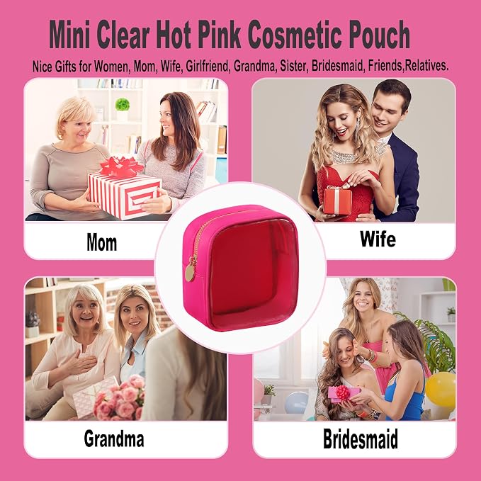 Travel Essentials Makeup Bag for Women Water-resistant Toiletry Organizer Nylon Cosmetic Pouch Preppy Stuff Clear (S,HotPinkClear)